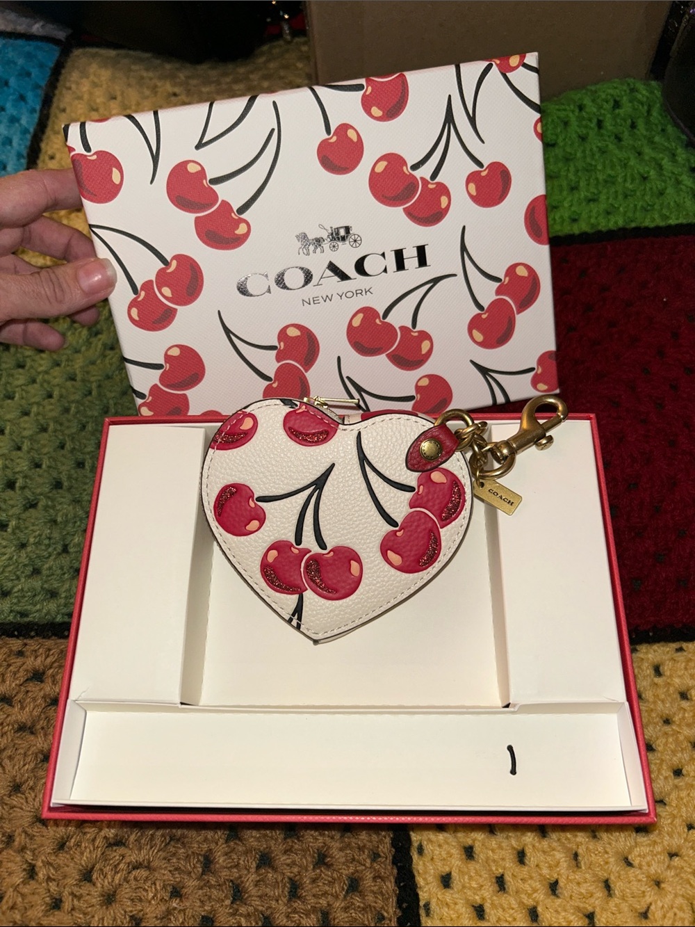 Coach Leather Heart Coin 🪙 Purse/ Bag Charm with Cherry🍒, NWT!